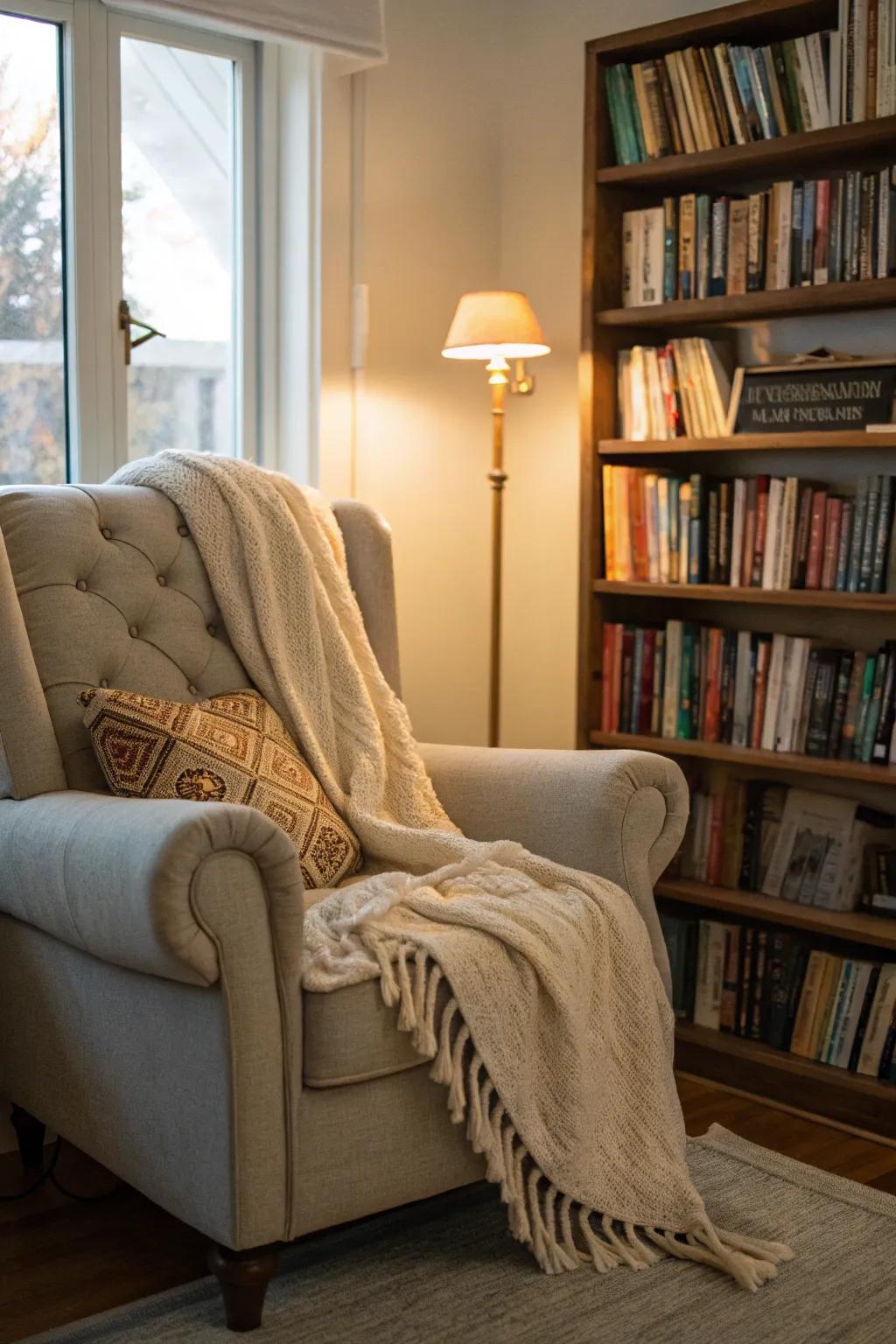A serene reading corner tailored for bibliophiles.