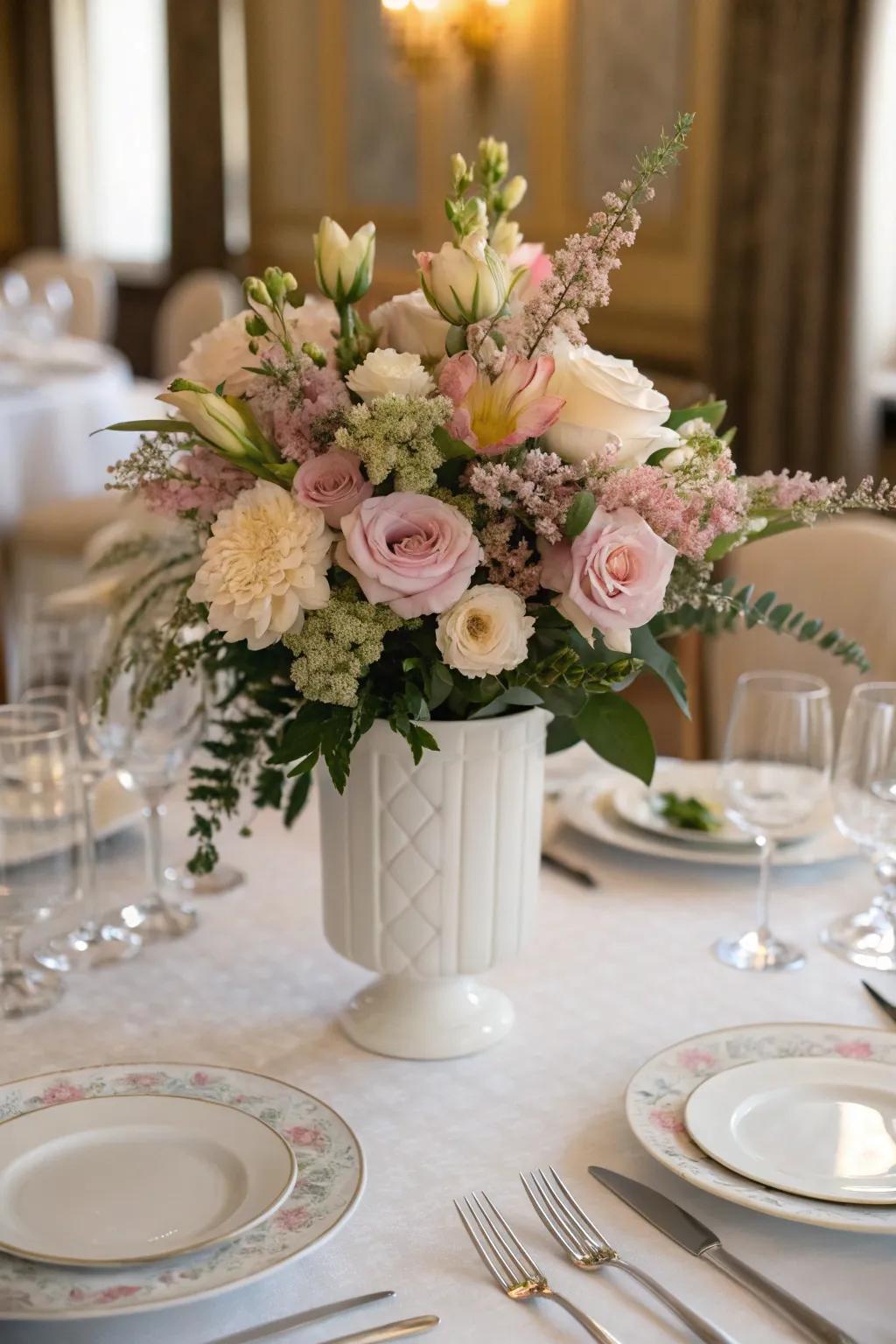 Refined grace featuring soft blossoms.