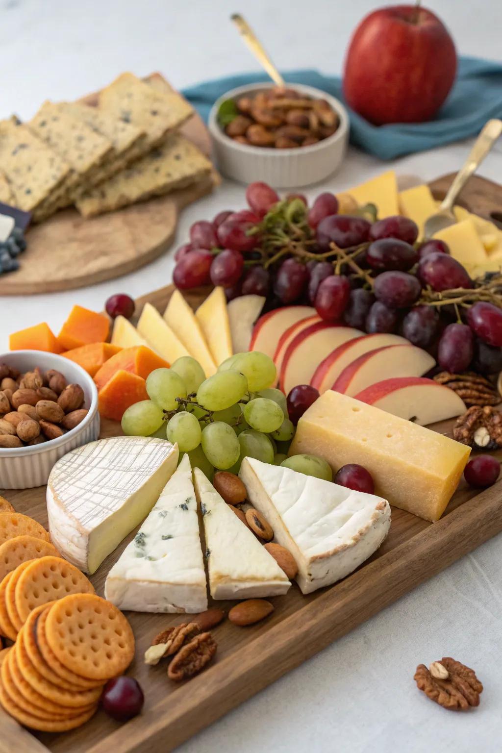 An exquisitely arranged cheese and charcuterie board.