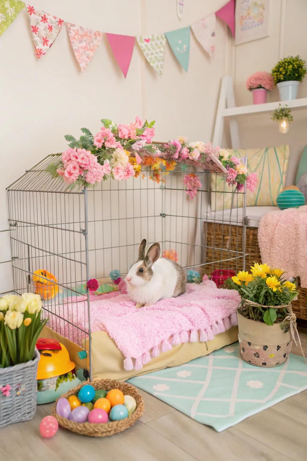 A creatively themed bunny pen enhancing the appeal of your home's interior.