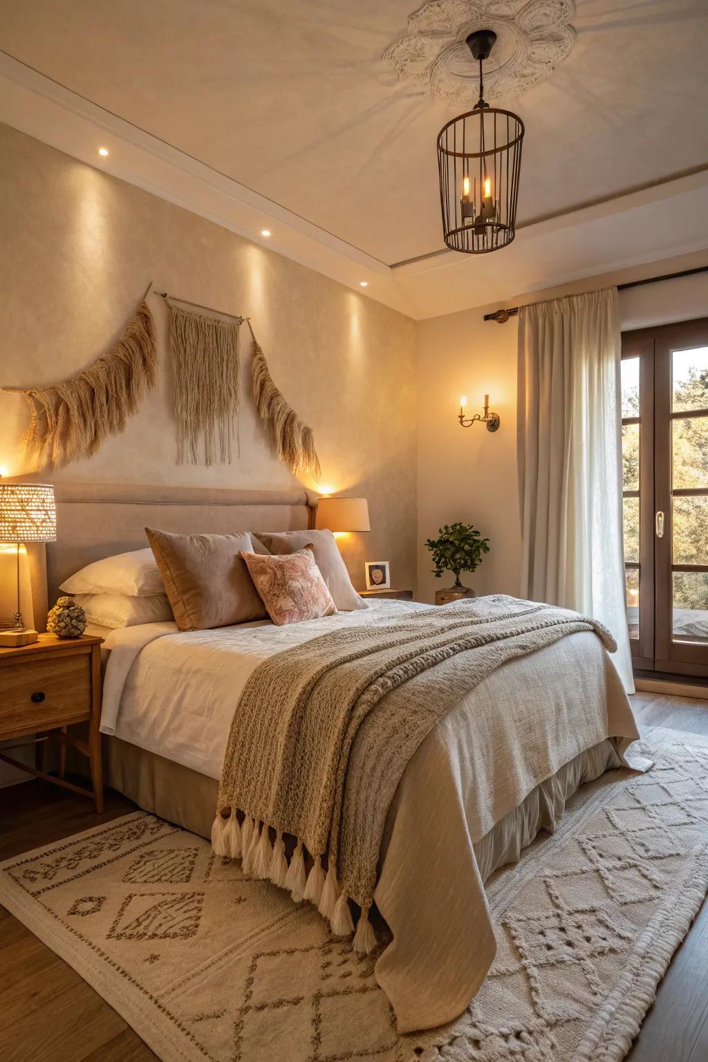 Mellow neutrals design a cozy and sophisticated personal space.