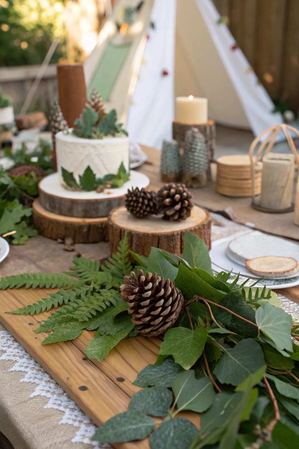 Nature-centric decorations evoke a sylvan setting.