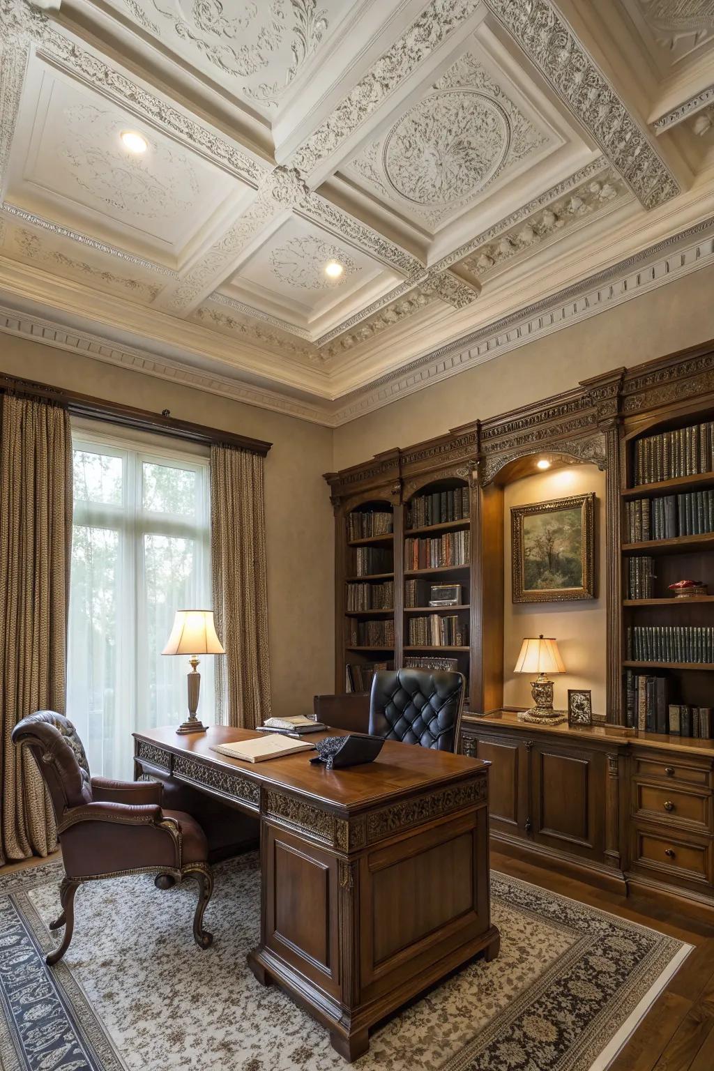 Trim work adds a timeless elegance and detailed beauty to any ceiling.