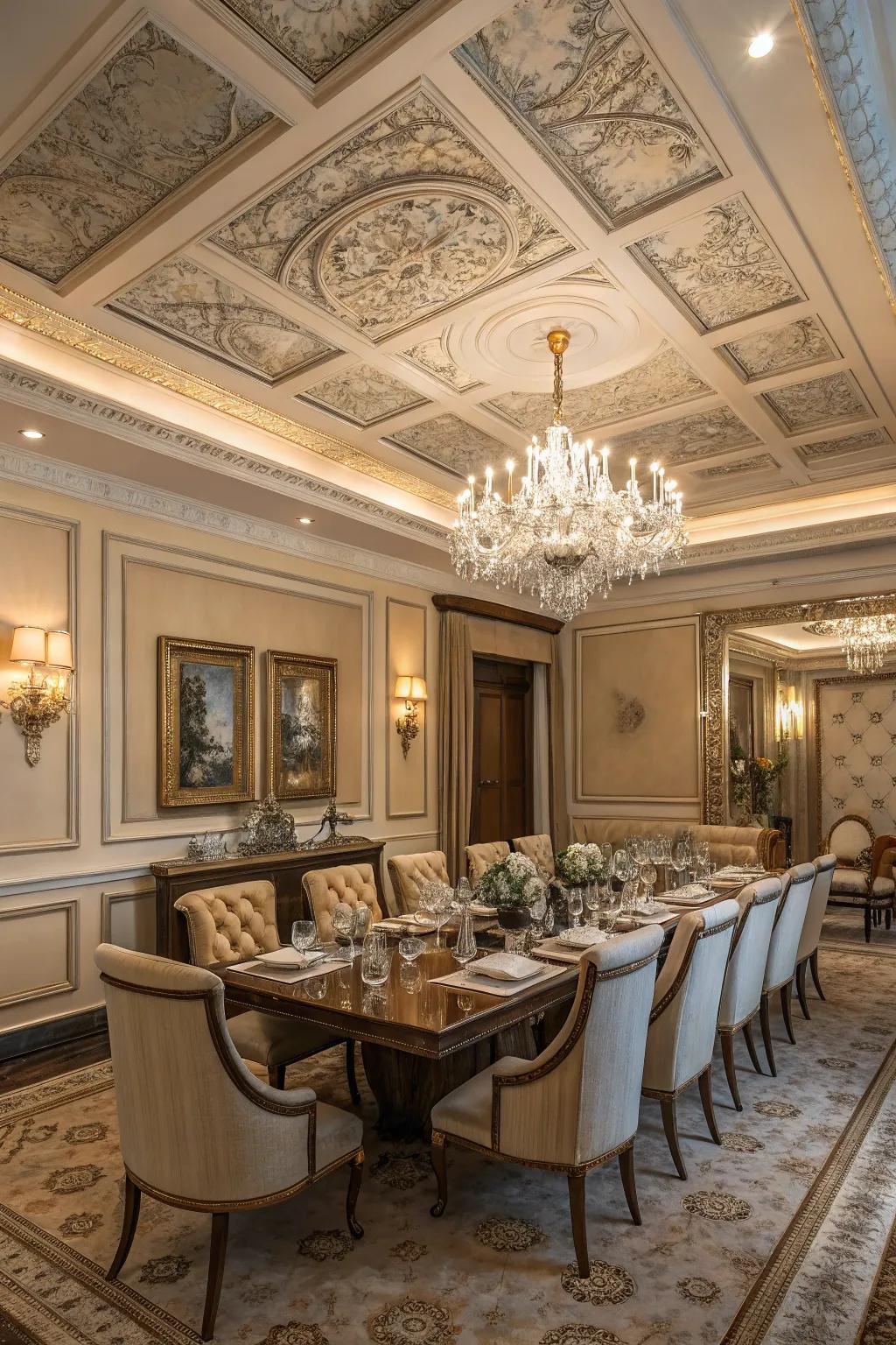 Panel ceilings enhance elegance and structure.