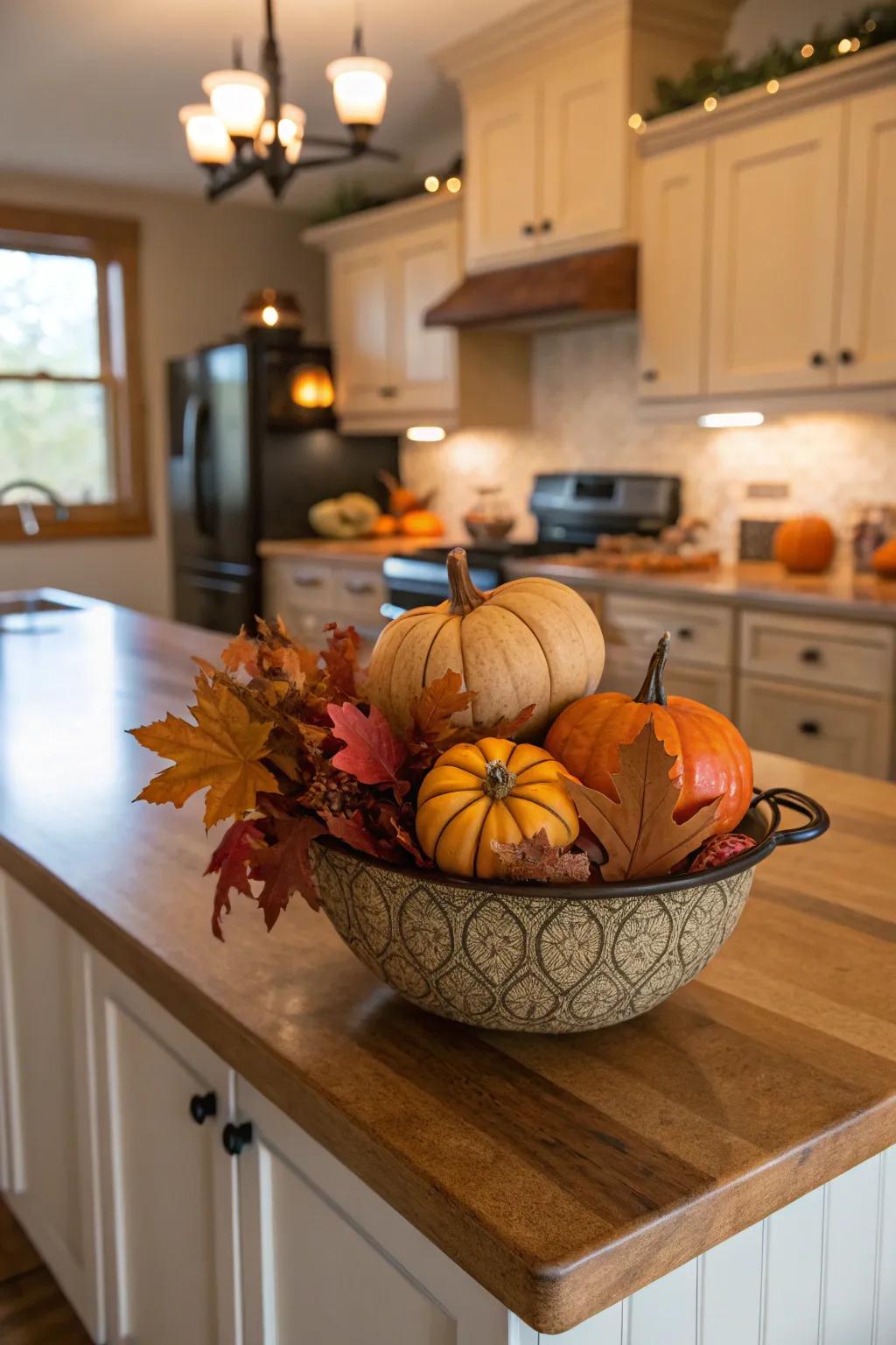 Add a festive detail to your kitchen island using seasonal decorations.