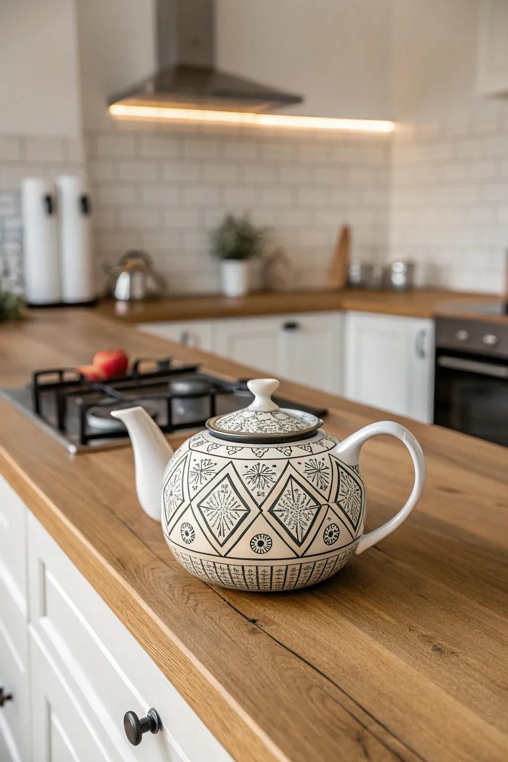 Geometric designs imbue conventional teapots with a modern edge.
