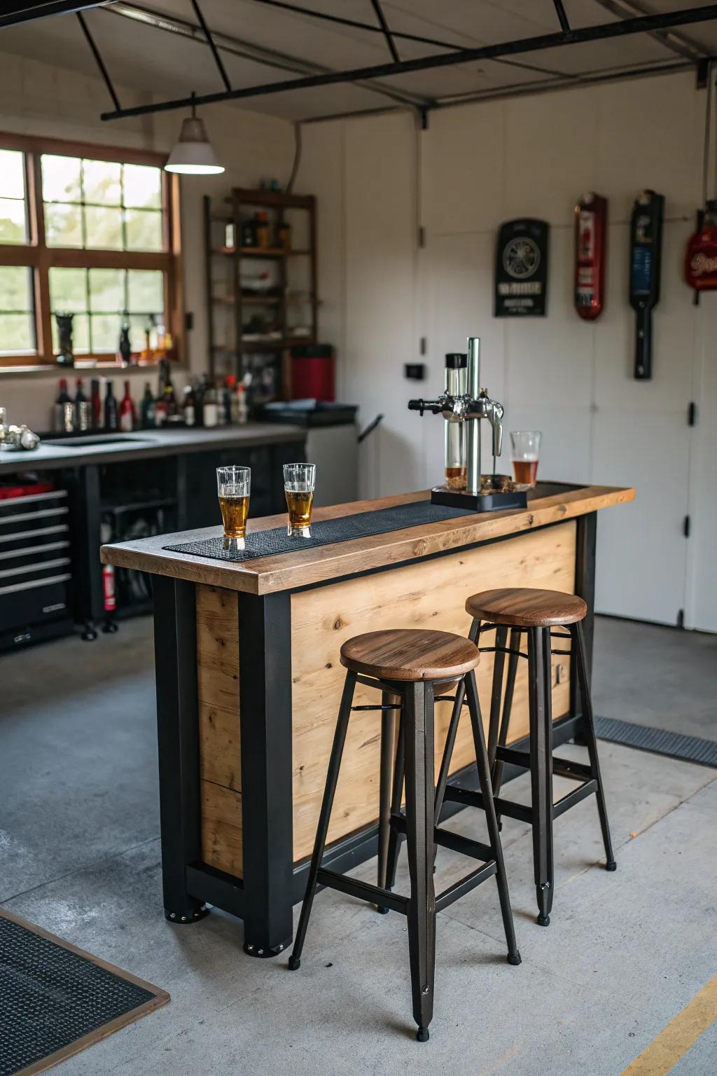A basic bar setup encourages relaxed gatherings in your garage.