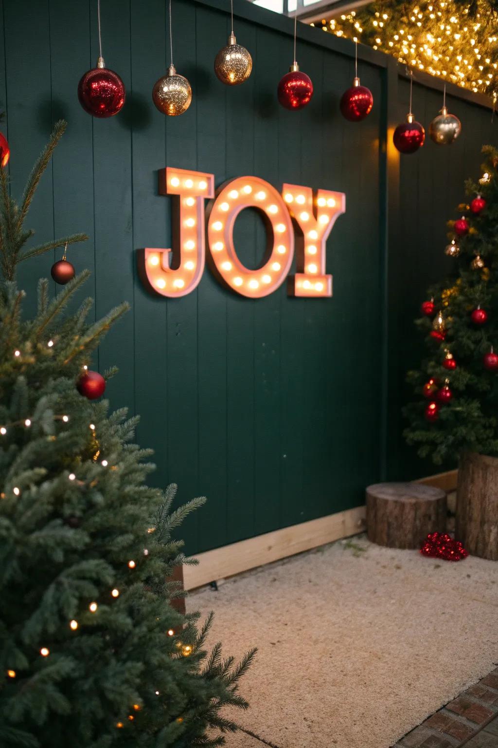 Brighten up your space with a lighted 'Joy' sign.