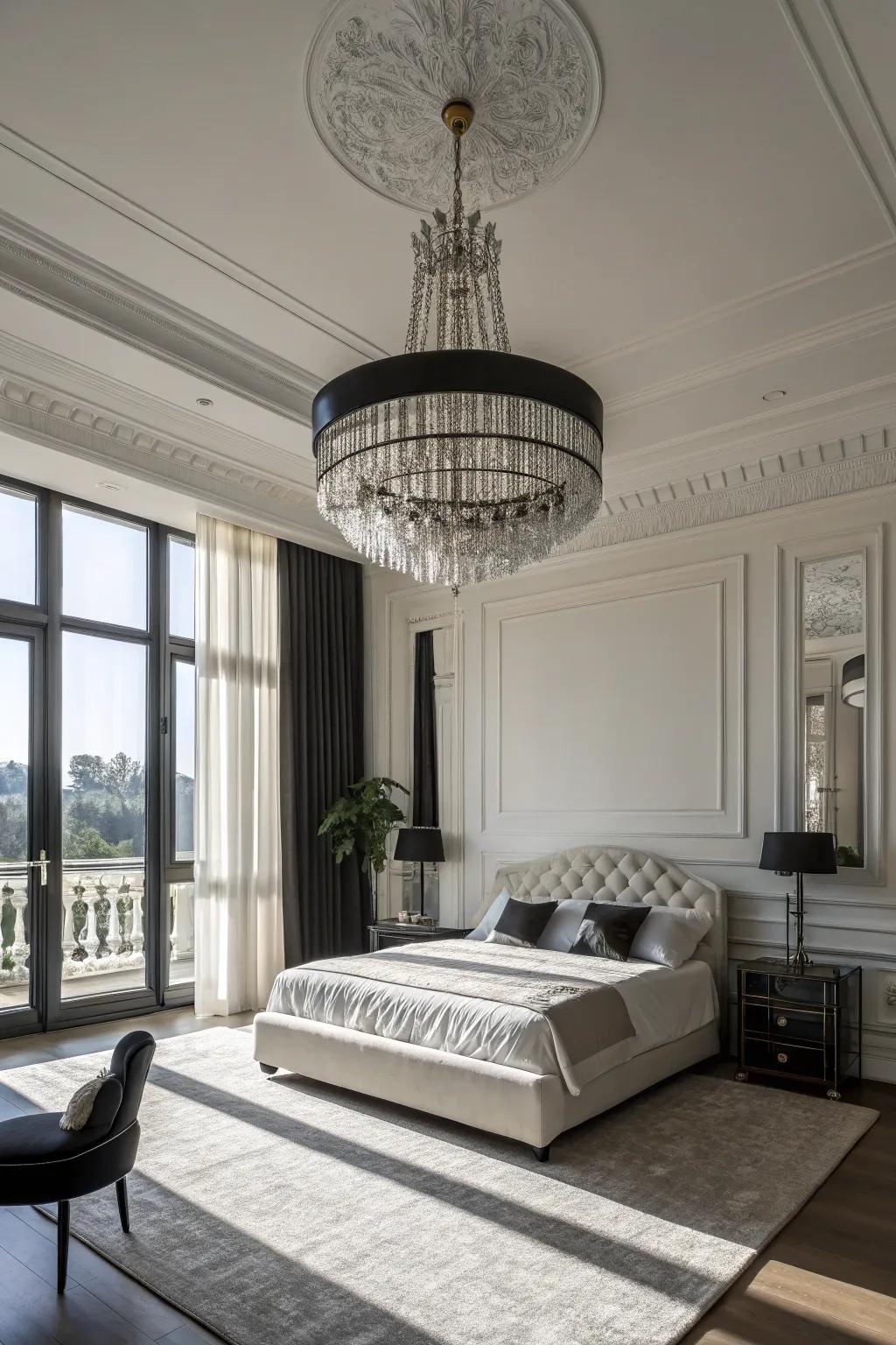 A remarkable hanging light enhances the grace of this serene space.