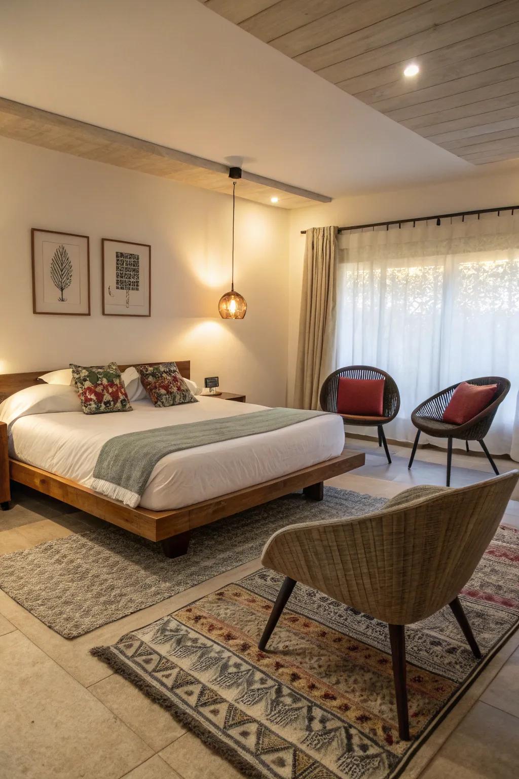 Eye-catching furniture makes this bedroom truly unforgettable.