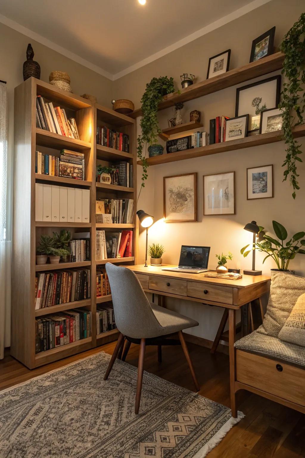 A delightful corner nook tailored for focused work.