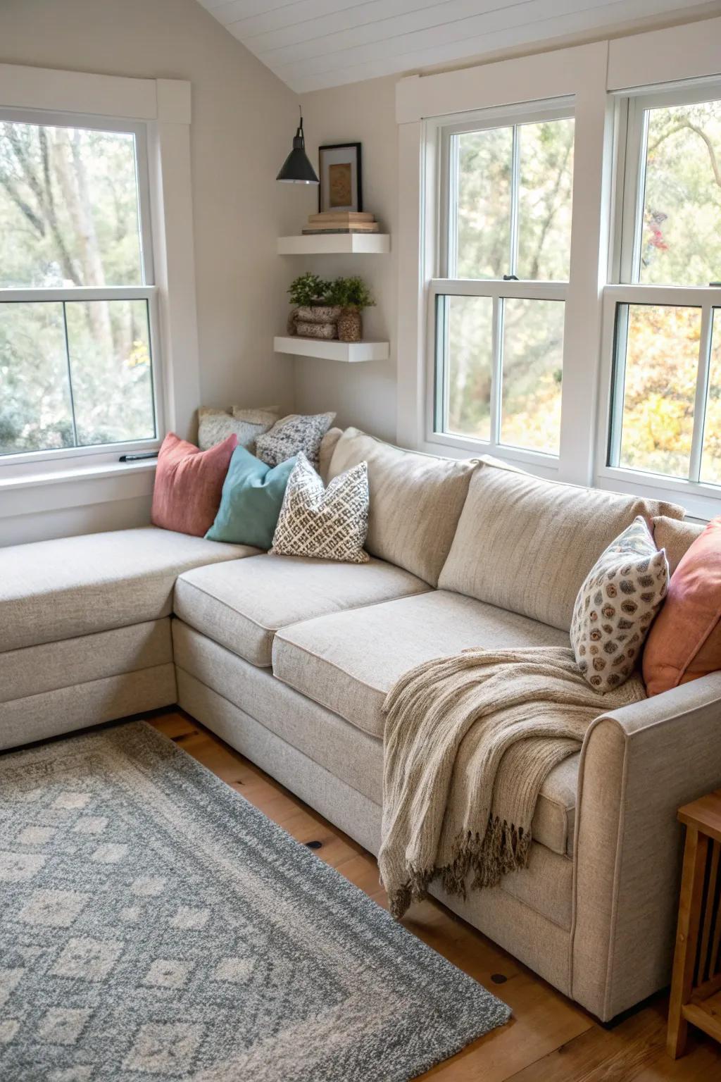 A streamlined sectional that fits perfectly in confined areas.