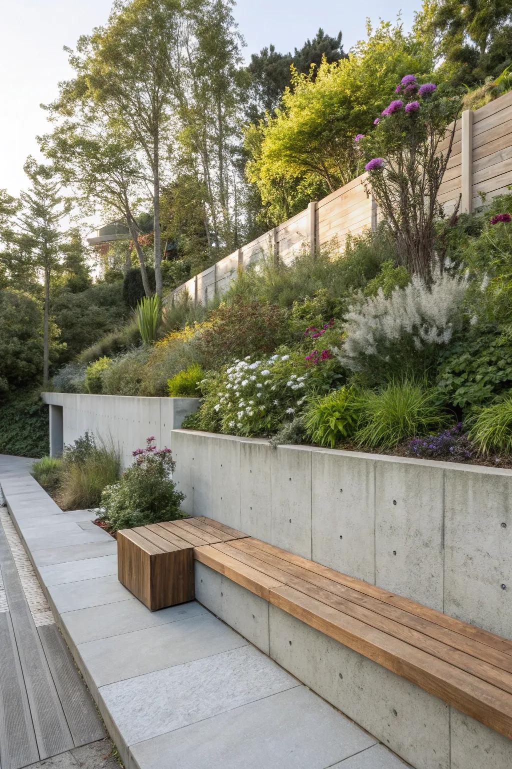 Built-in seating incorporates usefulness to support structures.