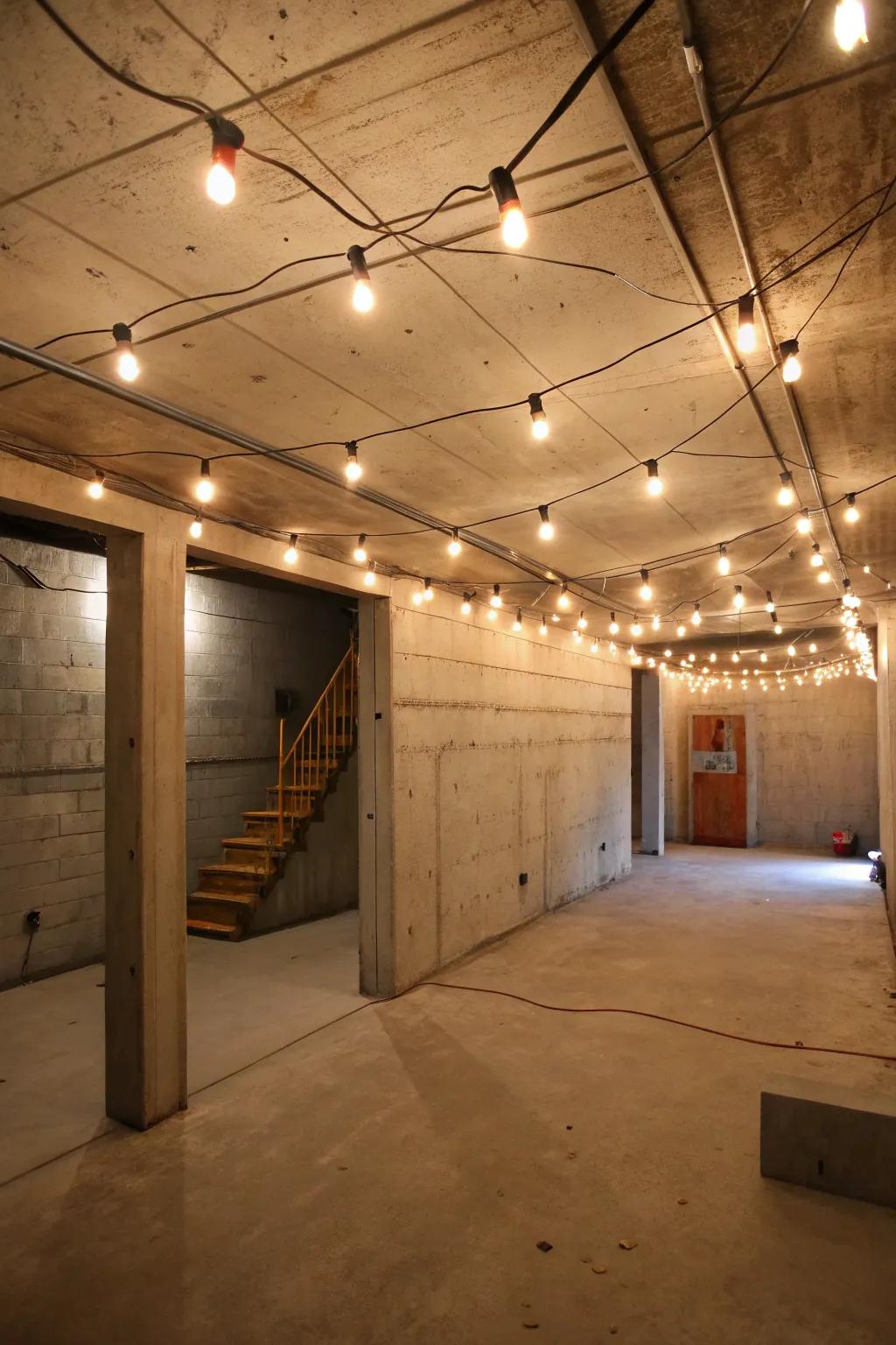 Lighting transforms your basement into a cozy retreat.
