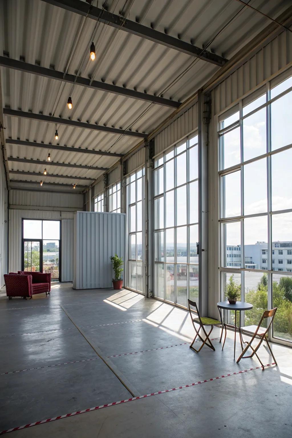 Use the flexibility of an open layout for various storage solutions in a container.