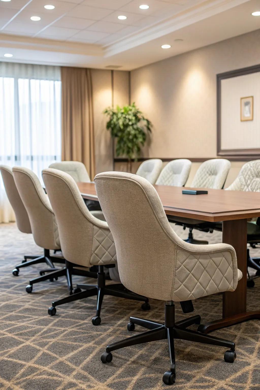 Supportive seating guarantees comfort during long discussions.