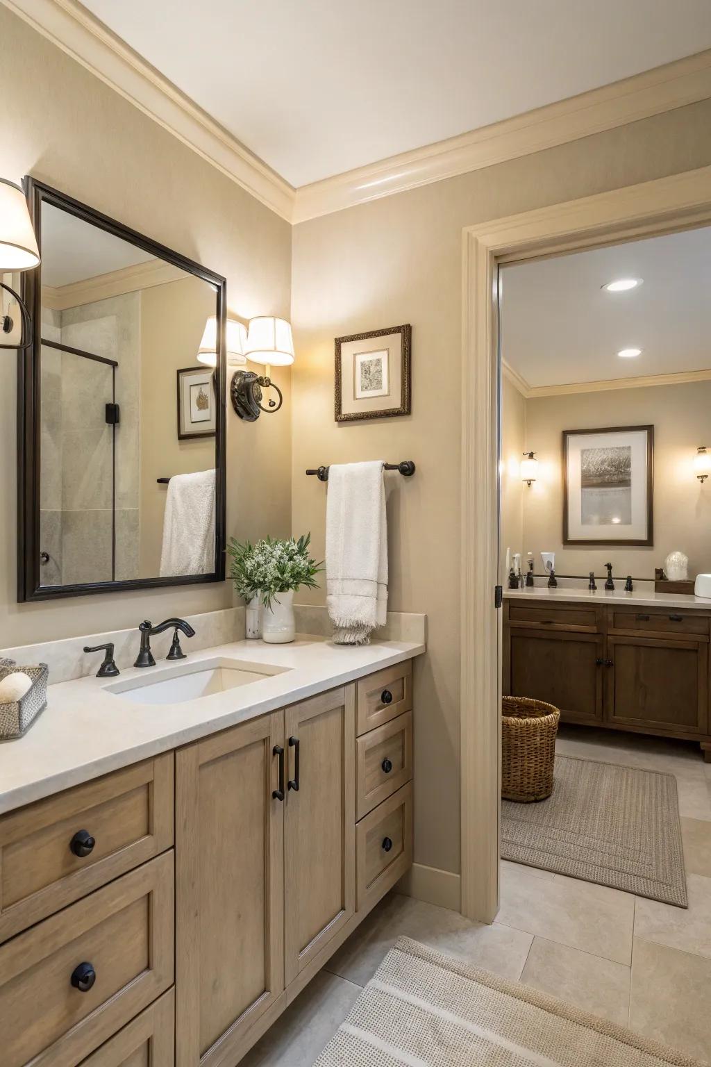 Even-toned bathroom with a serene ambiance.