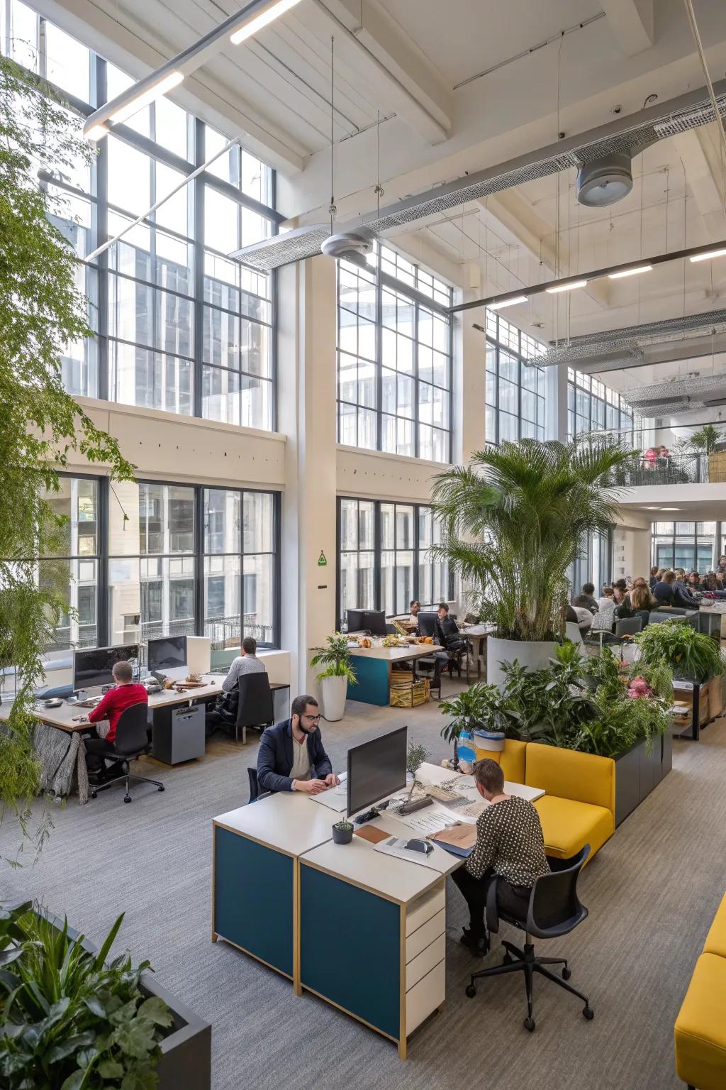 Open-plan office fostering teamwork and flexibility.