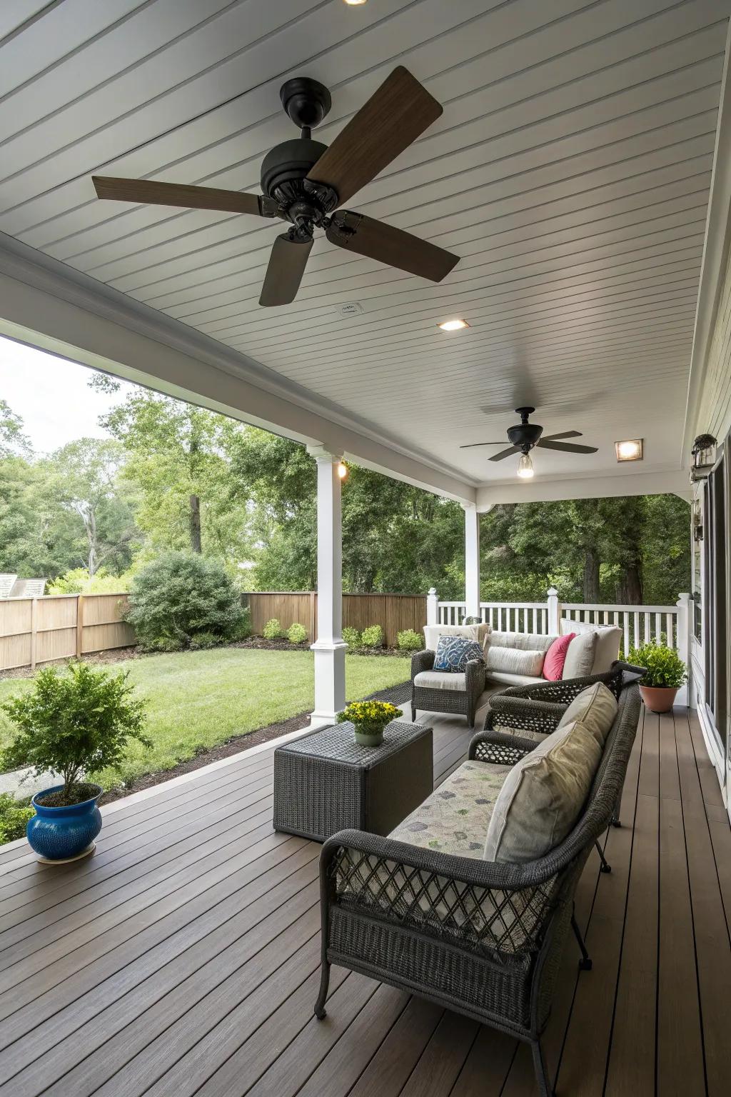 Ceiling fans provide both style and relief on warm days.