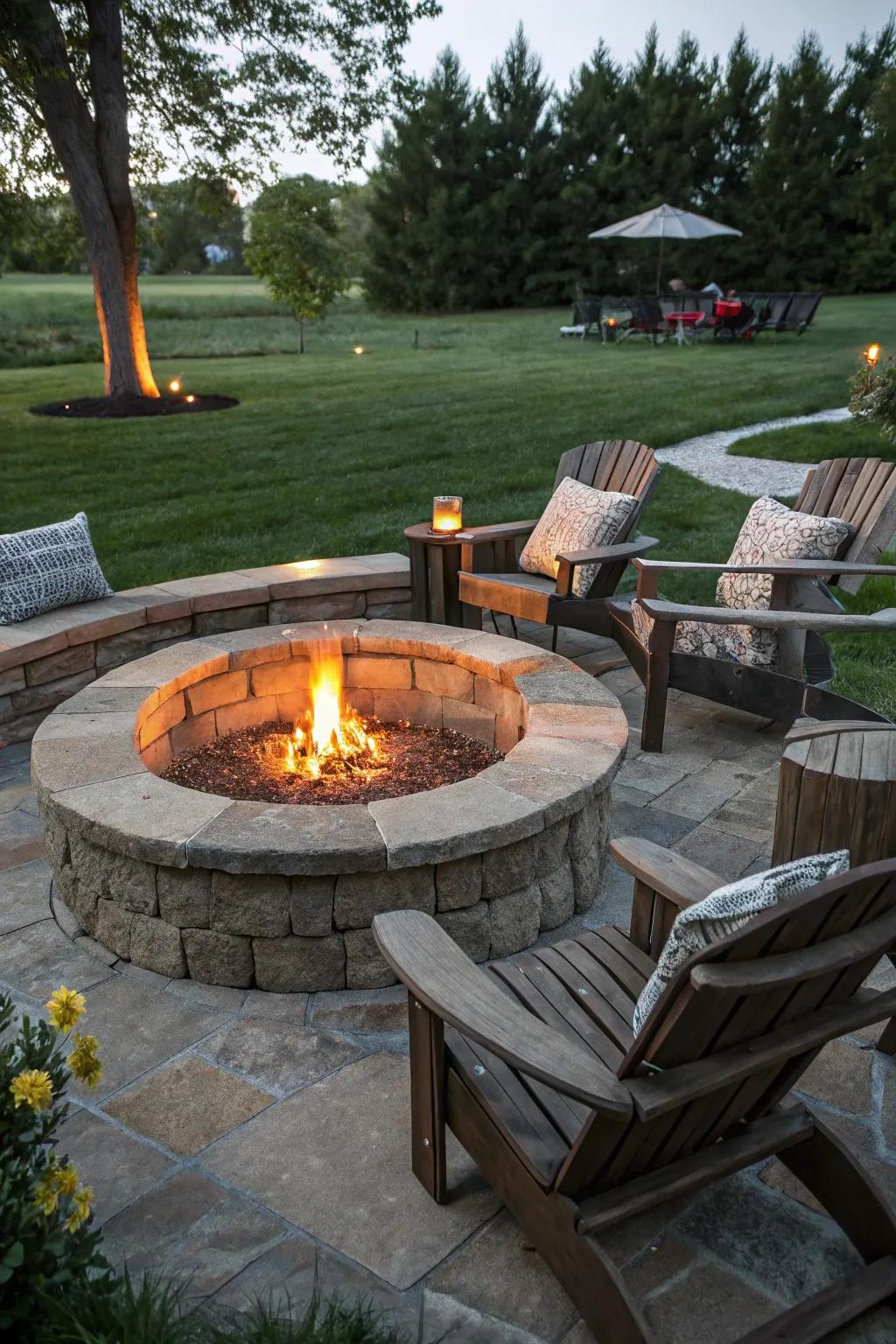A central hearth acts as a comforting focal point for gatherings.