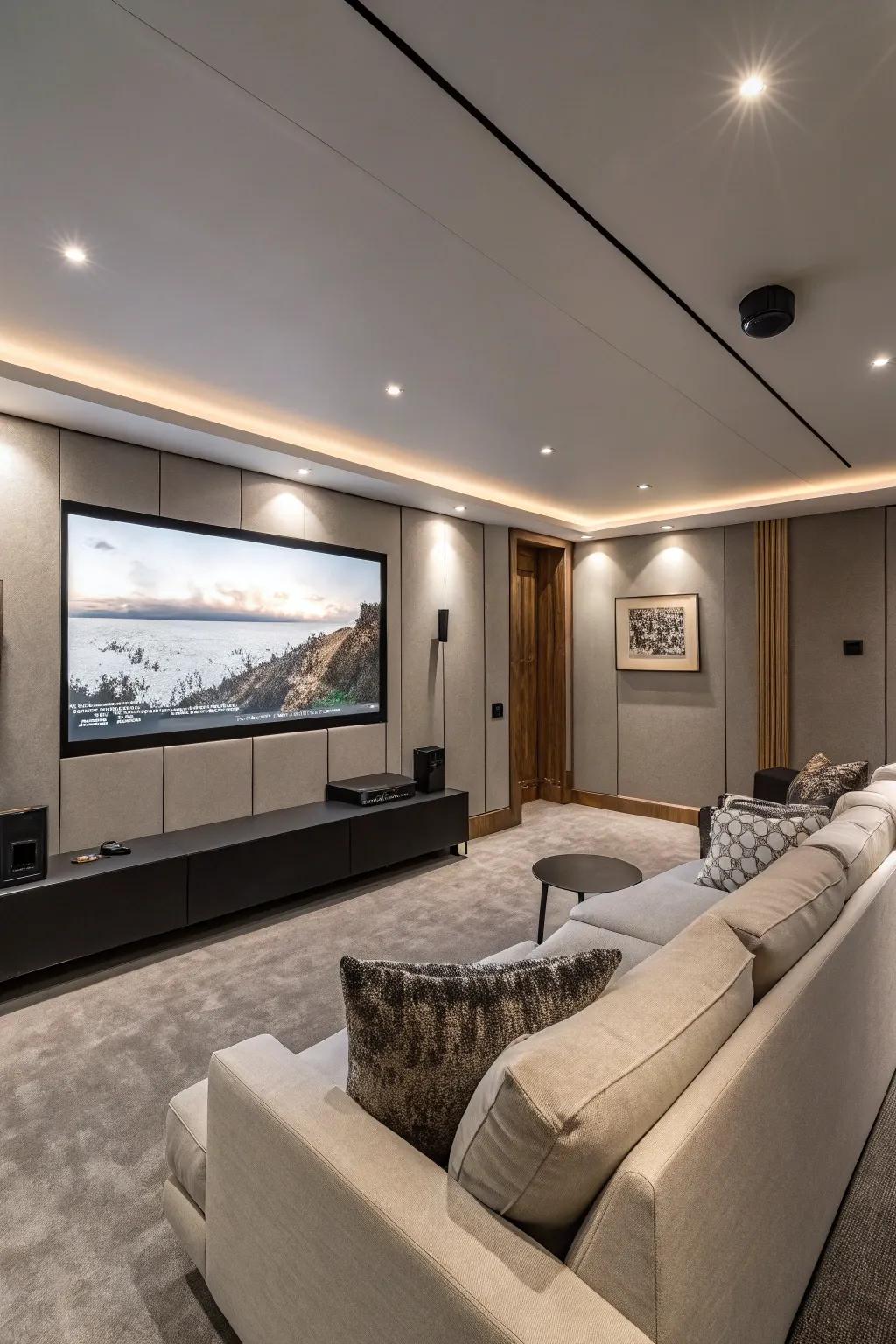 The expansive display serves as the focal point of your home cinema.