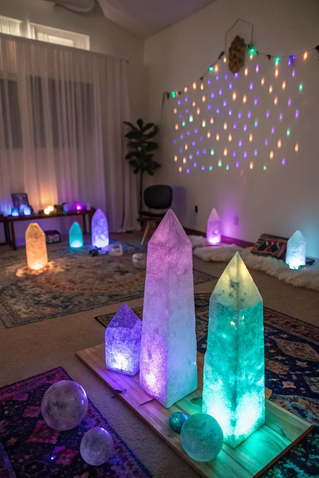 Vibrant lighting can accentuate the innate beauty of your crystals, adding a magical touch to your décor.