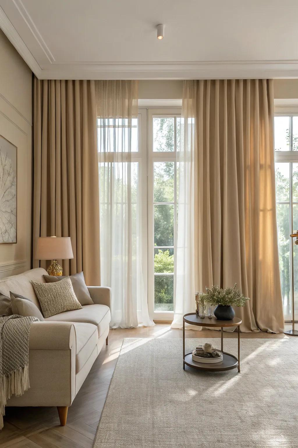 Neutral shades create an elegant feel in the living room.
