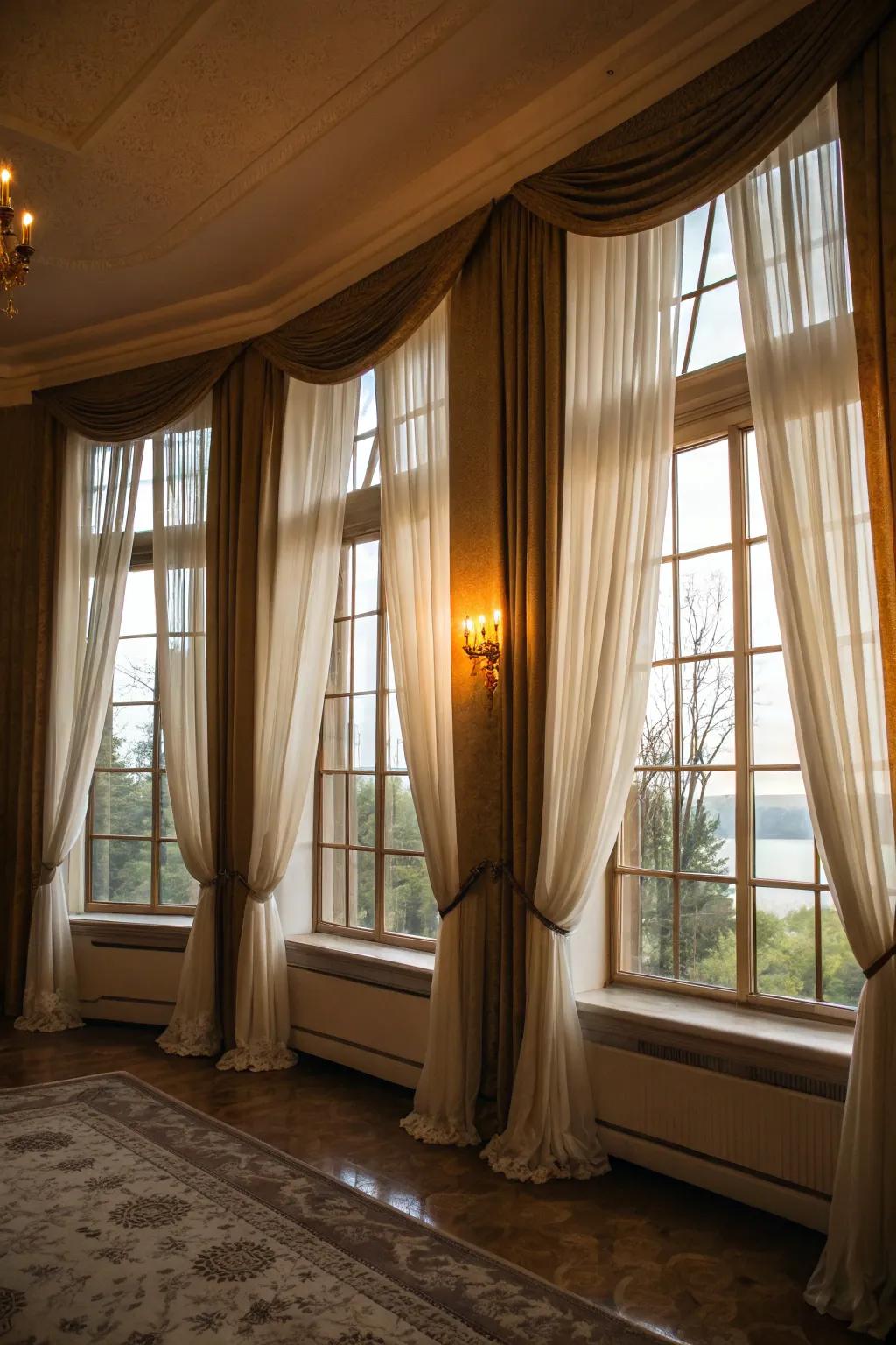 Layering window coverings provides enhanced versatility and style.