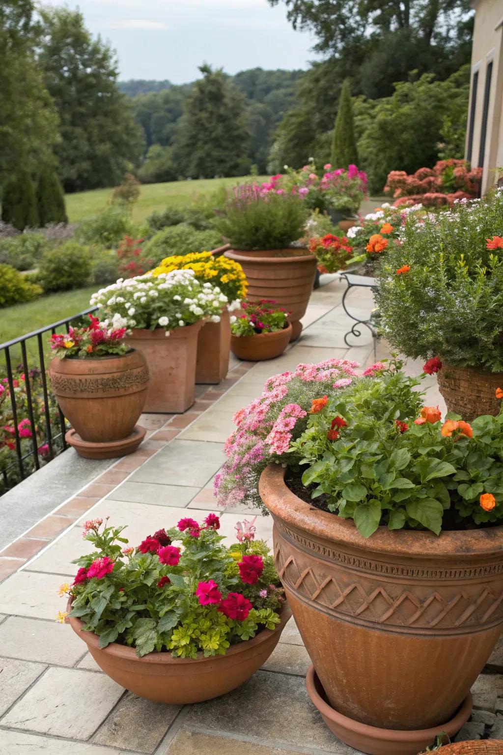 Baked clay pots give a timeless feel to any garden.