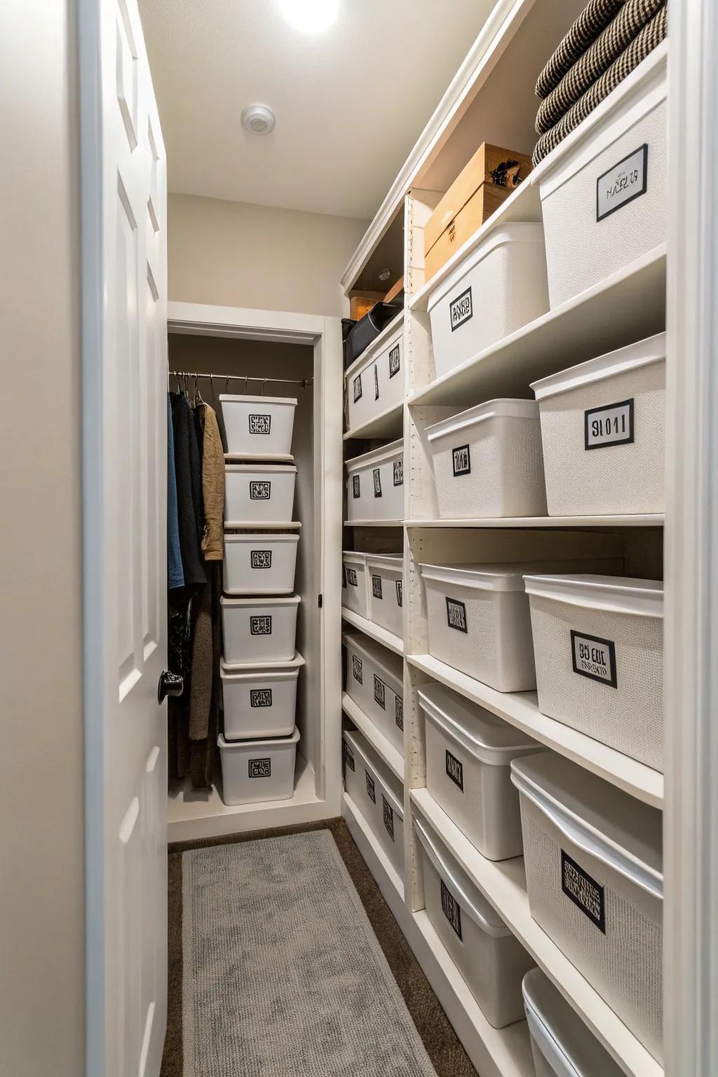 Utilize storage bins for organized and accessible storage.