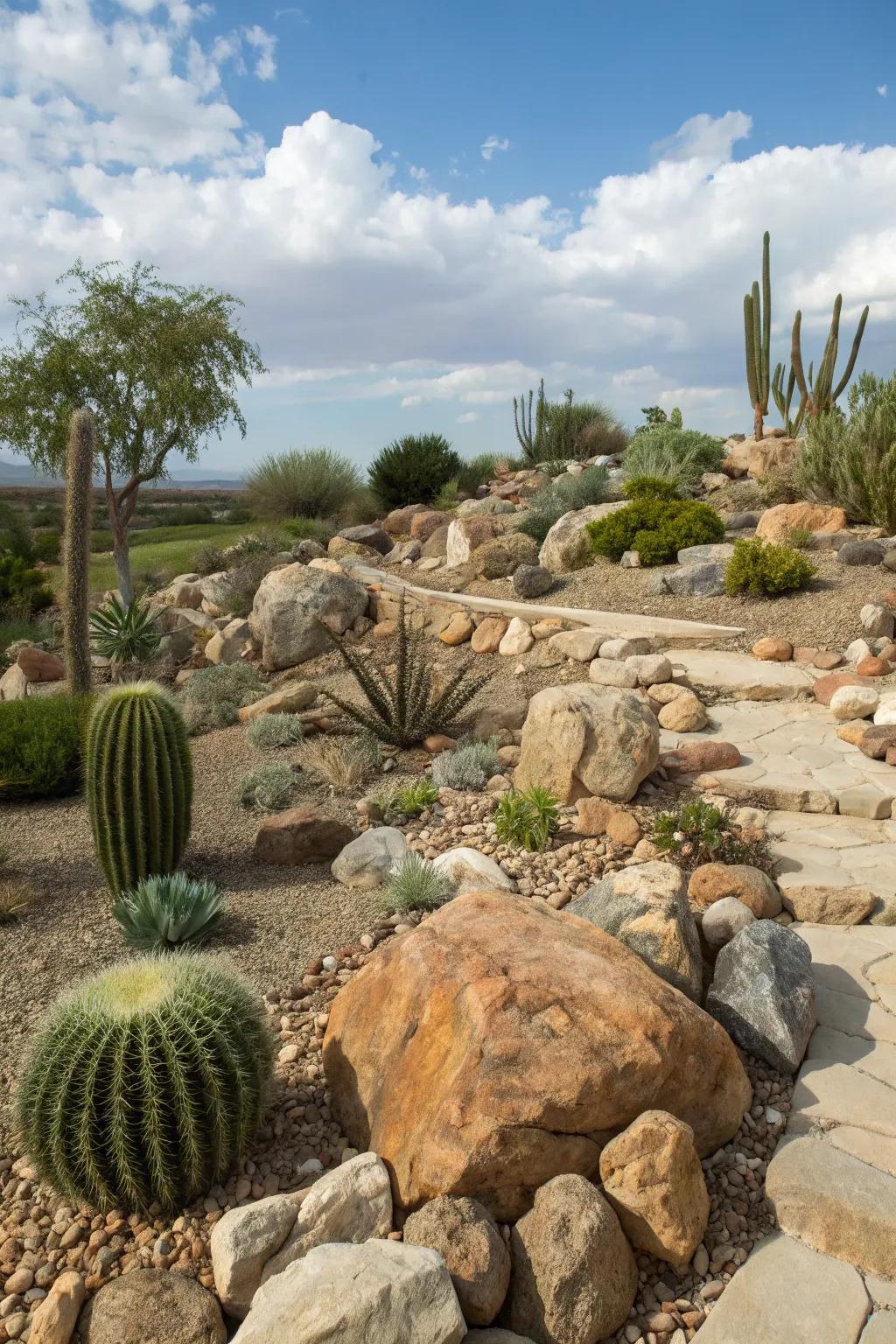 A stone arrangement bestows structure and intrinsic beauty upon your grounds.