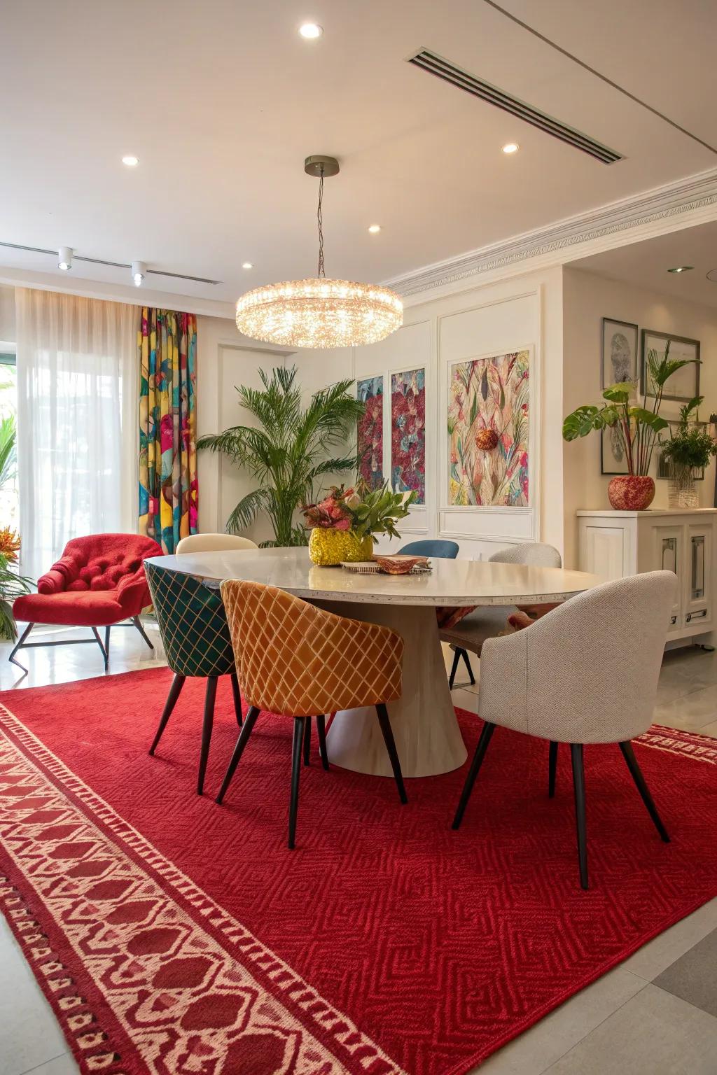 Make a splash with a bright, colorful rug.
