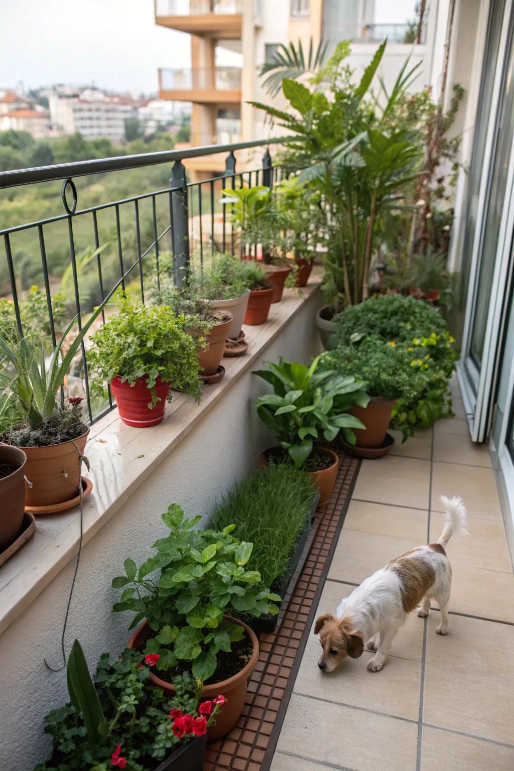 Dog-appropriate plants contribute a green element to any balcony.