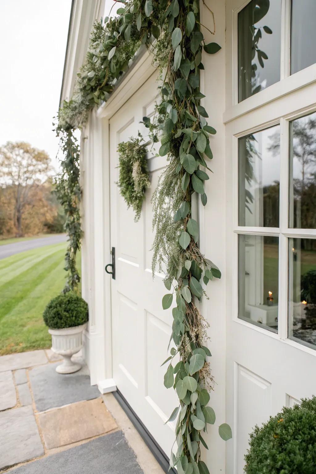 Eucalyptus chains add a fresh and elegant touch.