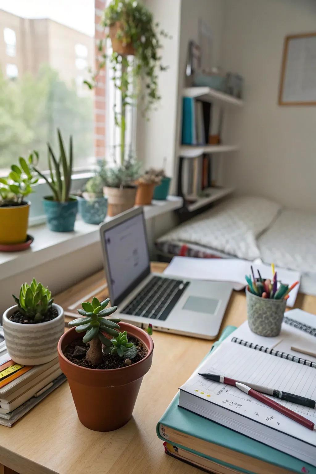 A small houseplant can revive your dorm.