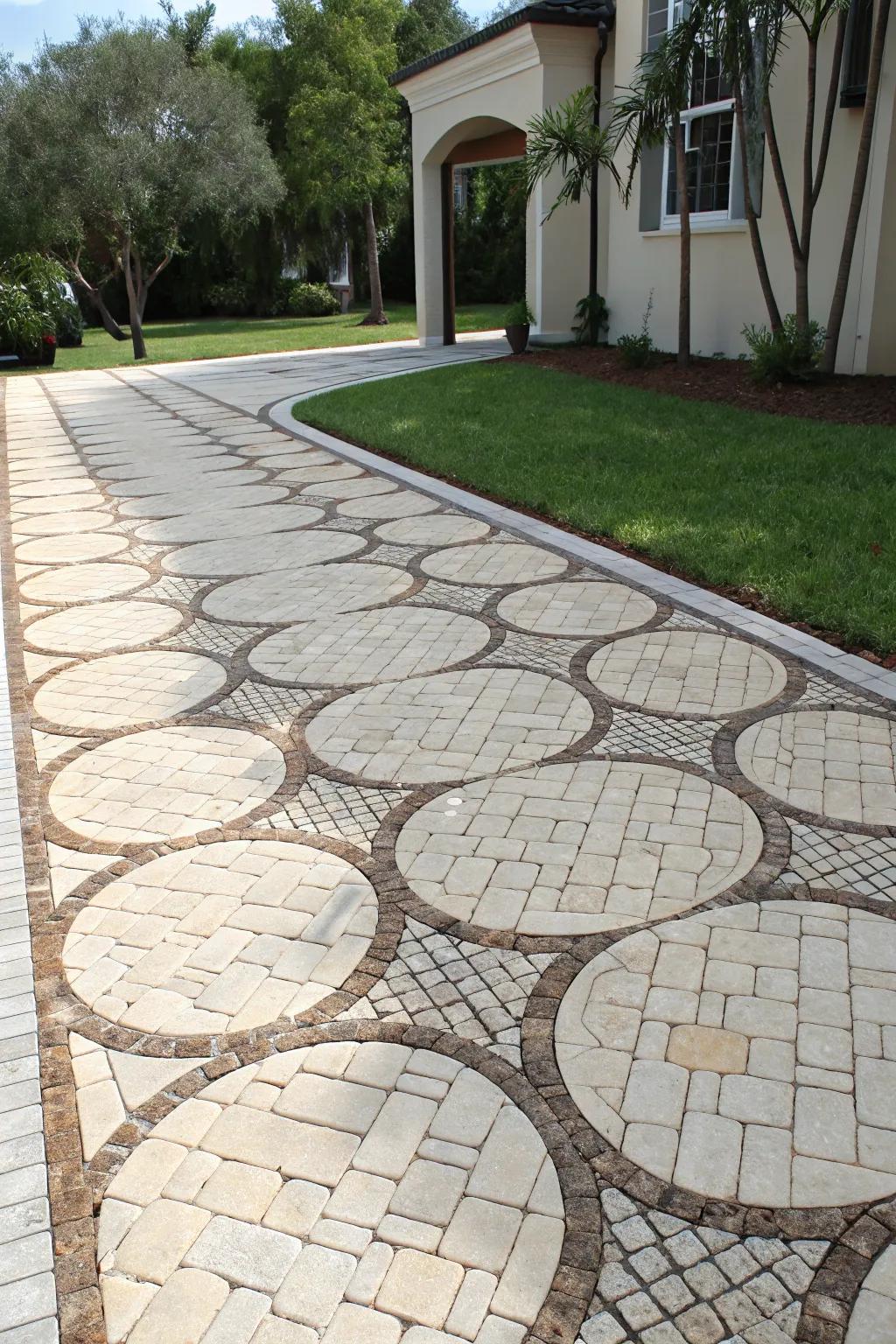 Ground tiles enhance texture and sophistication in your driveway’s design.