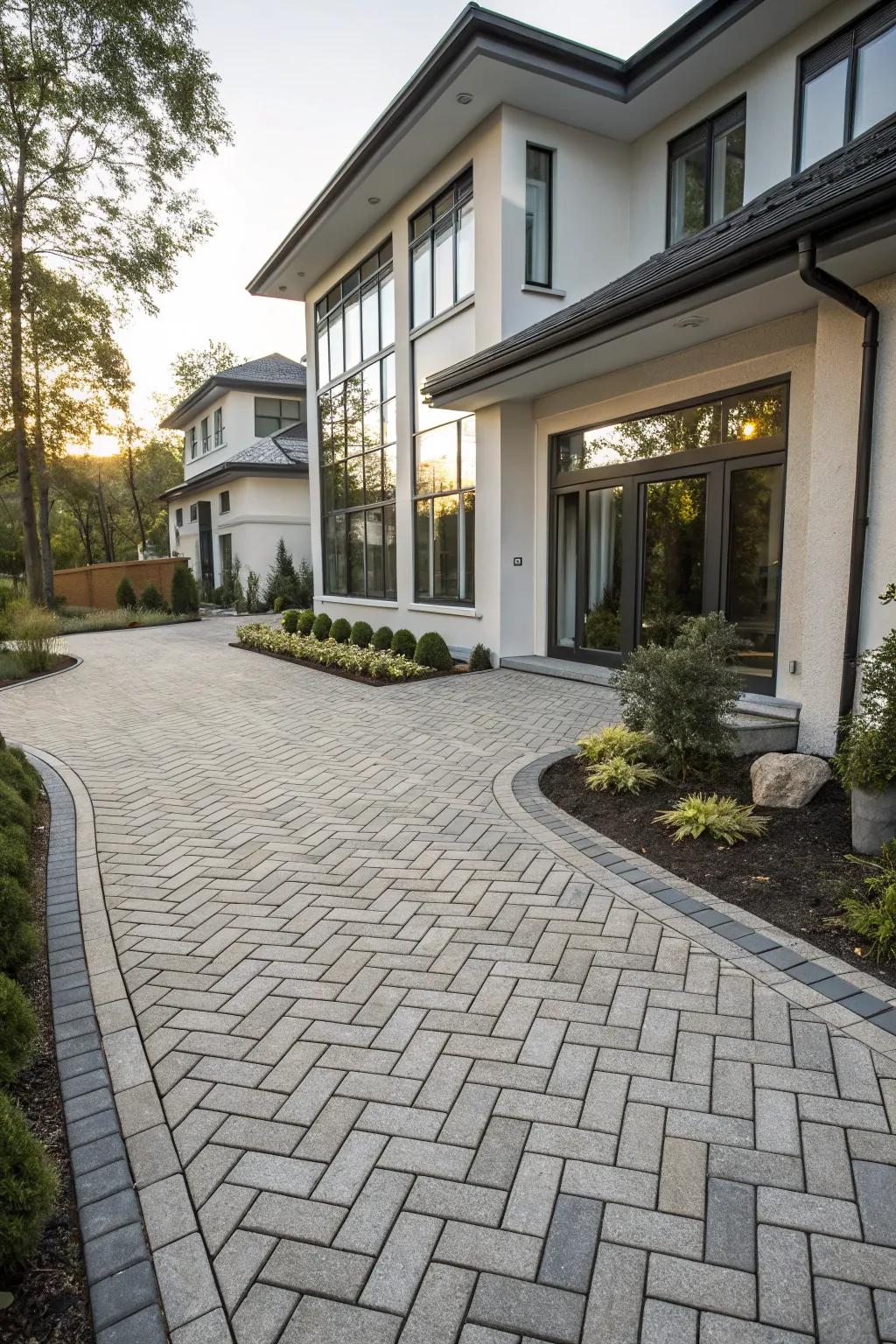 Intricate paver designs add elegance to this driveway.