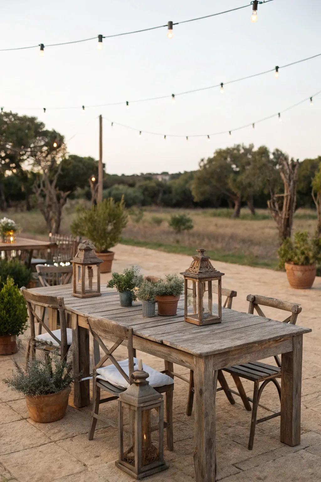 Country wood accents offer warmth and genuineness.