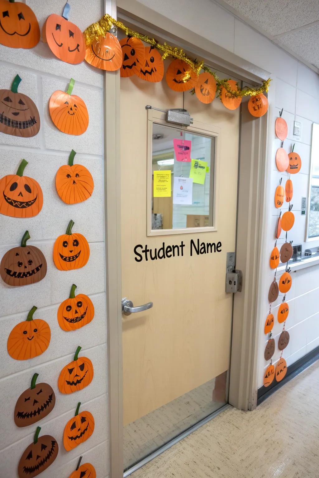 A personalized pumpkin patch door for each student.