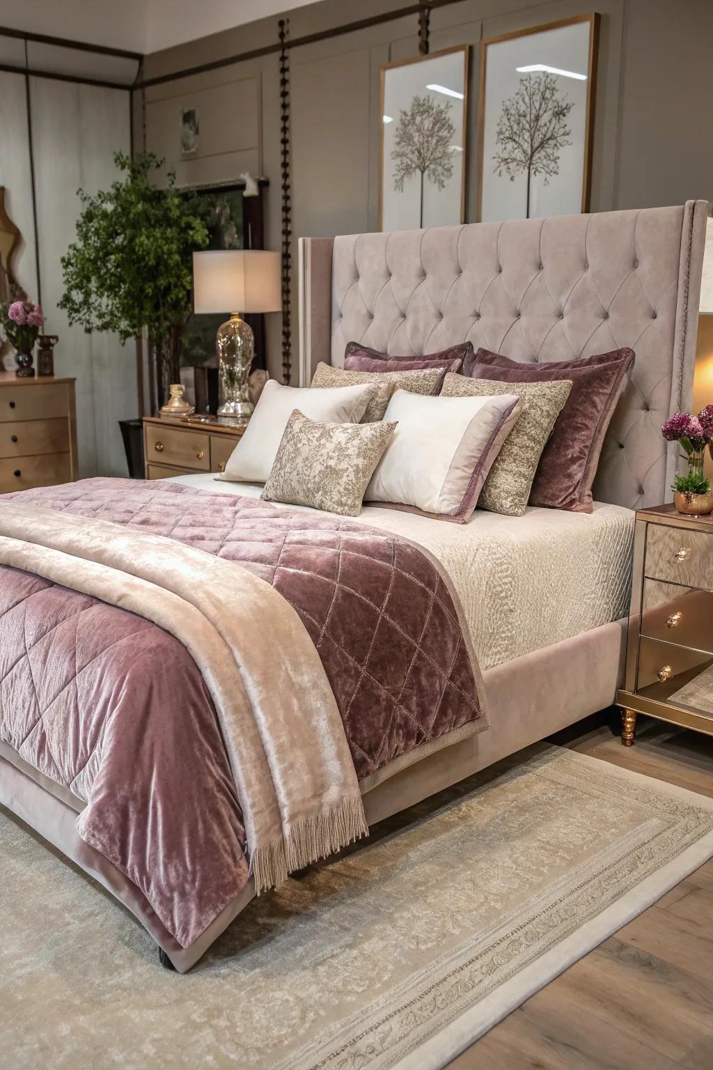 Decadent textiles enhance both satisfaction and lavishness.