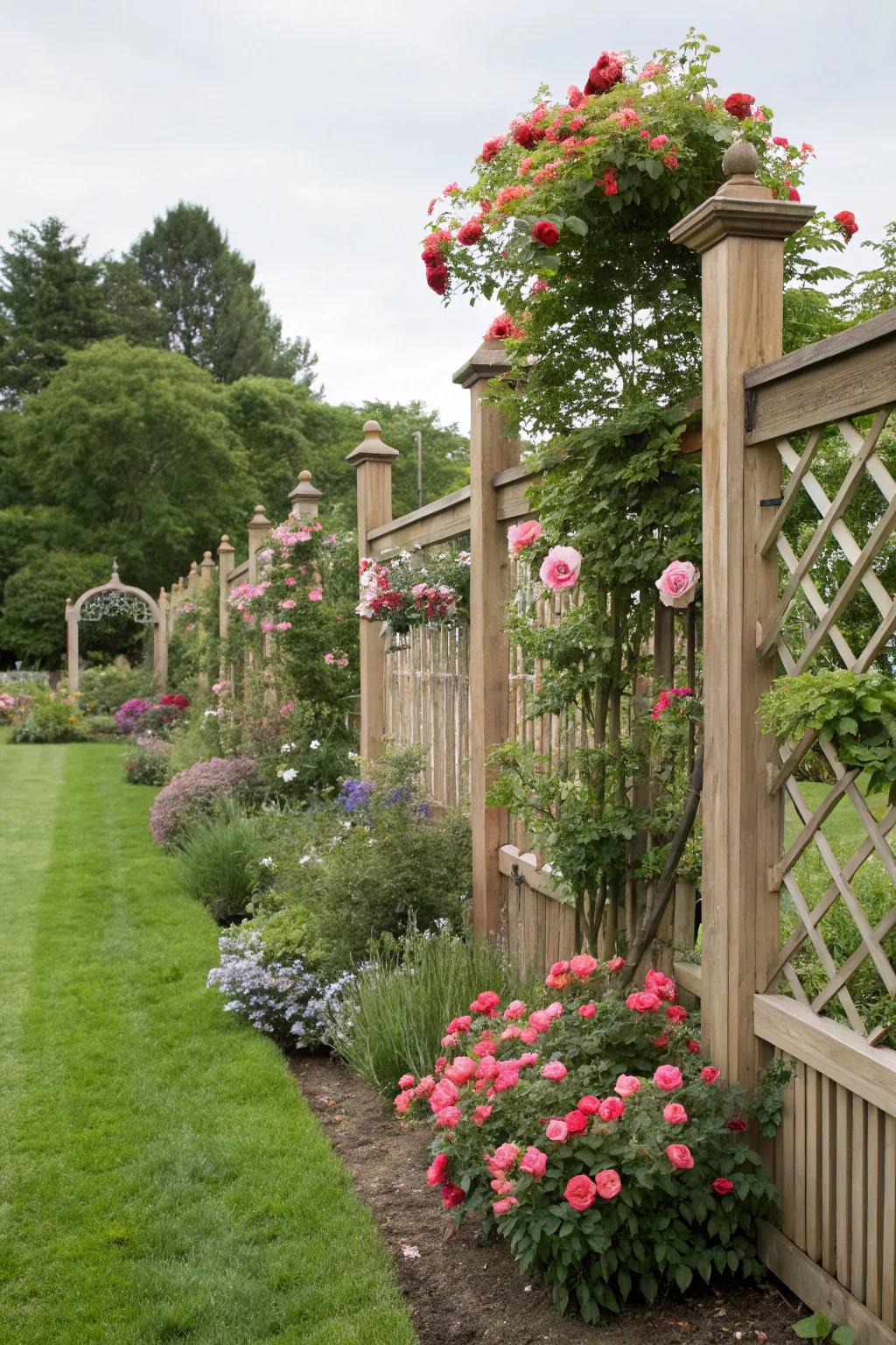 An elegant fence safeguarding and accentuating garden beauty.