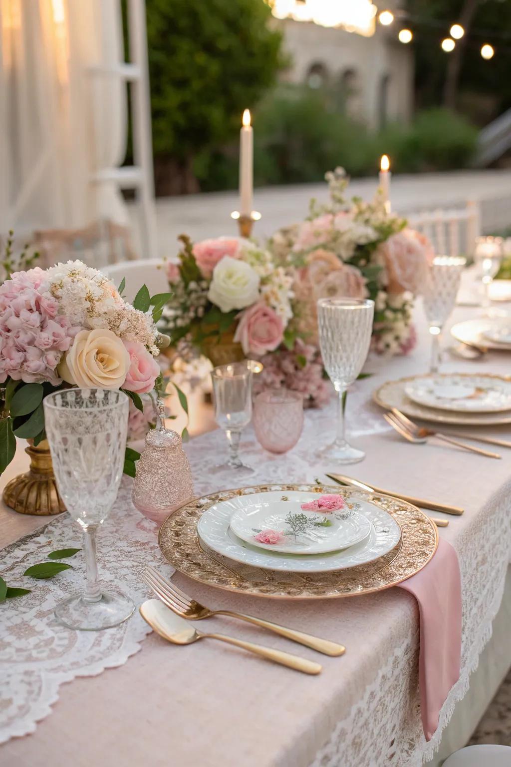 A table arrangement exhibiting a harmonious pastel hue palette.