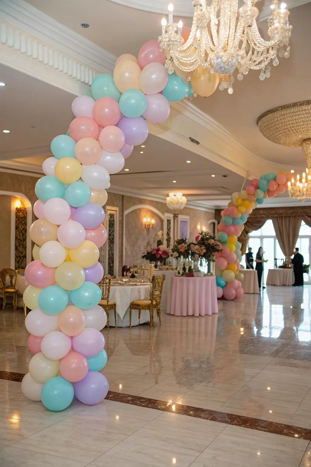 Imaginative balloon designs contribute a playful detail to the decorations.