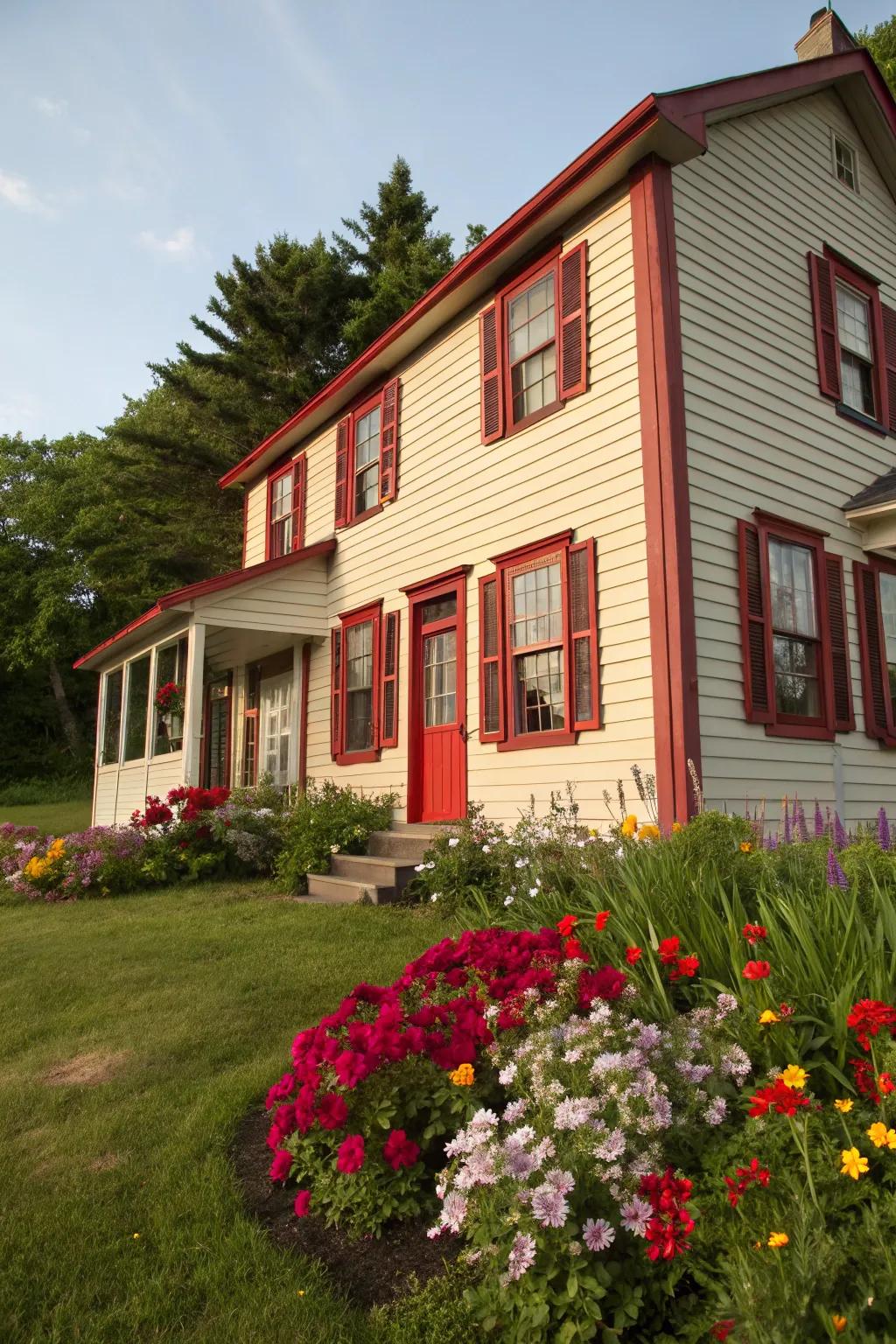 A remarkable dash of red trim brings unparalleled character to this home.