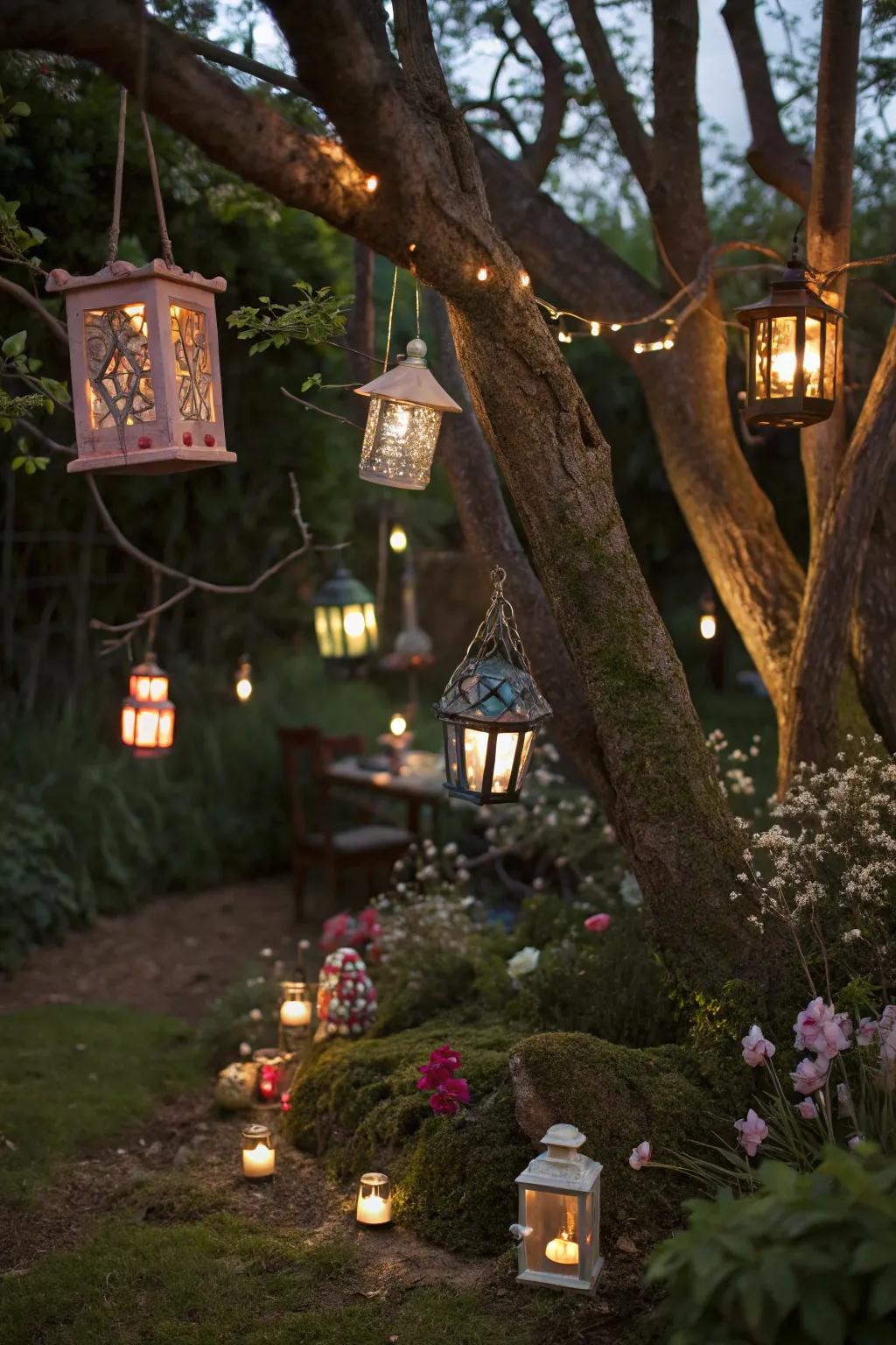 Lanterns shape a magical ambiance as the sun dips.
