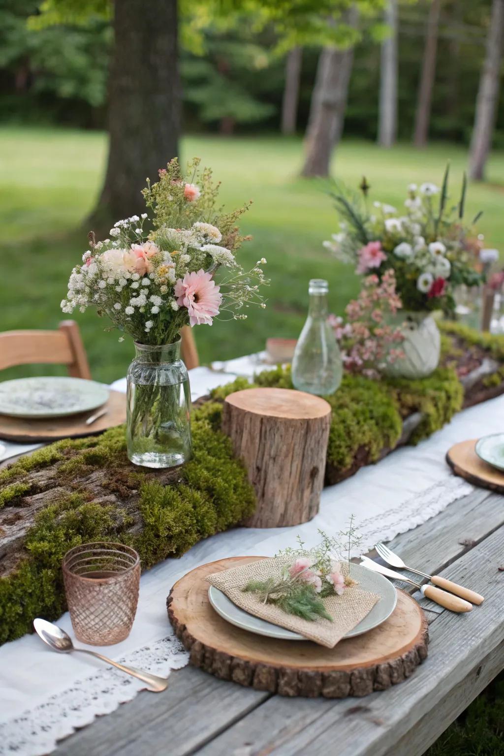 Form a nature-inspired table arrangement to generate a fairy-tale attraction.