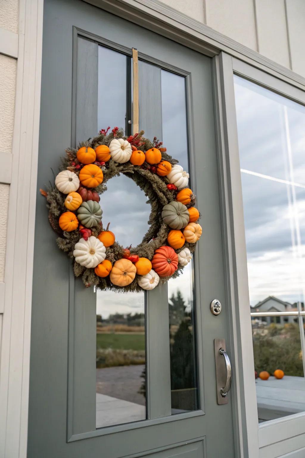 Diminutive gourds engender a jovial and festive wreath.