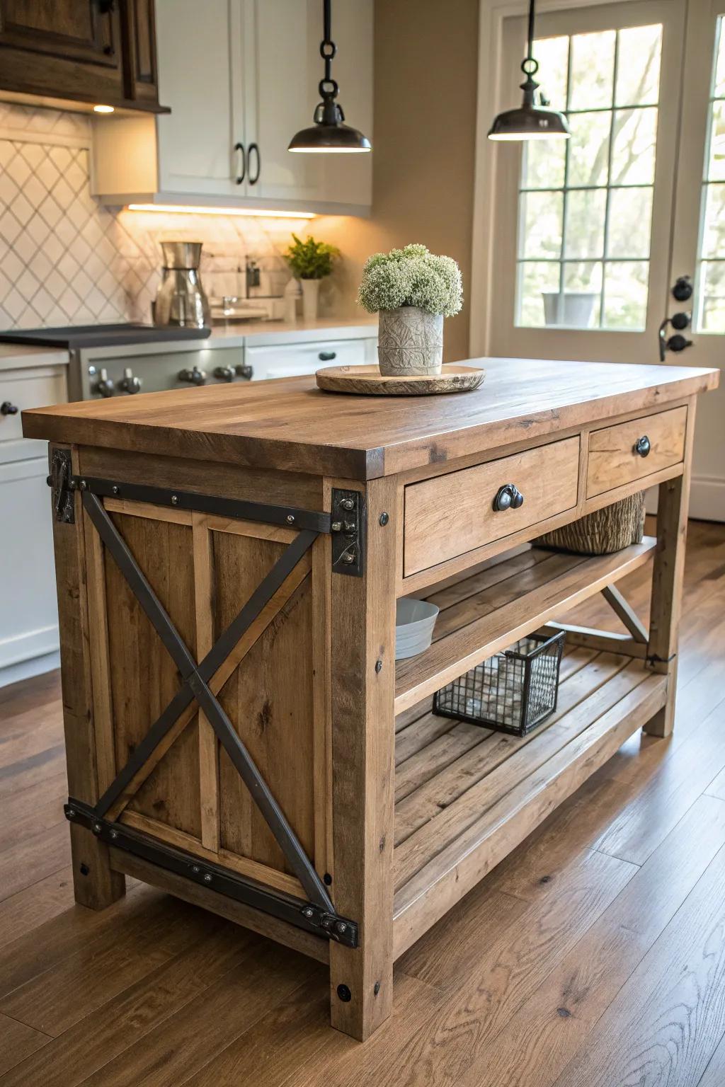 A mix of wood and metal brings a balanced, industrial edge to the farmhouse warmth.