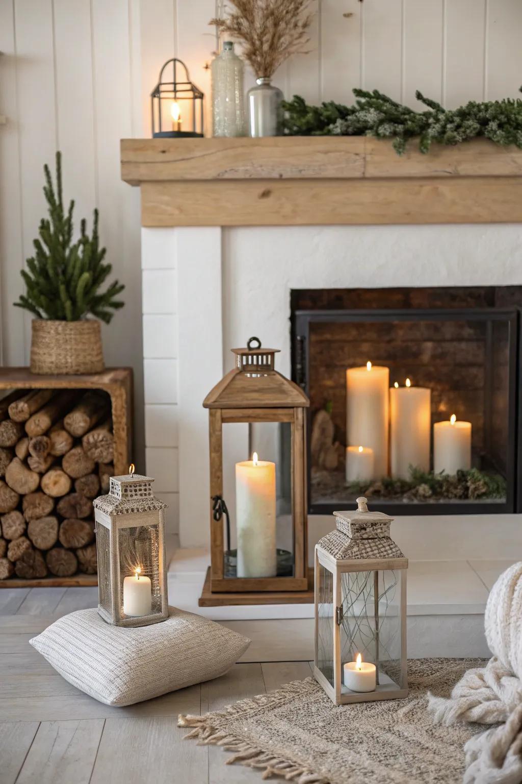 Bestow a rustic charm to your hearth using light houses enclosing beaming lights.