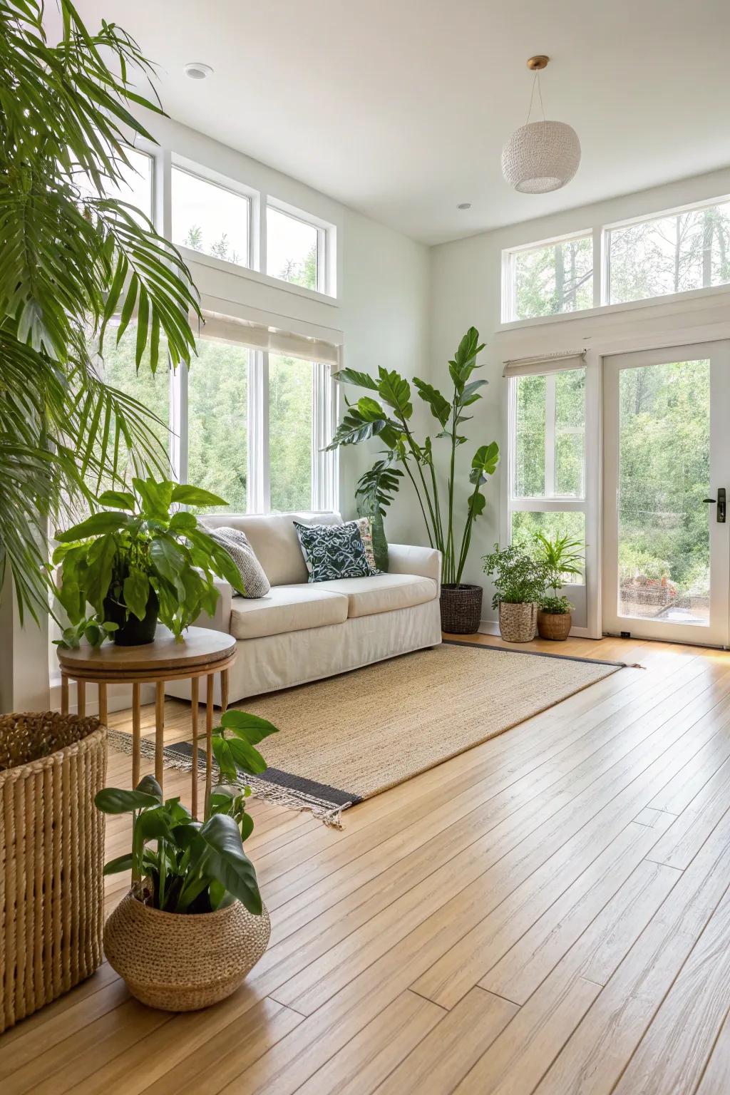 Bamboo flooring provides a sustainable option with a sleek look.